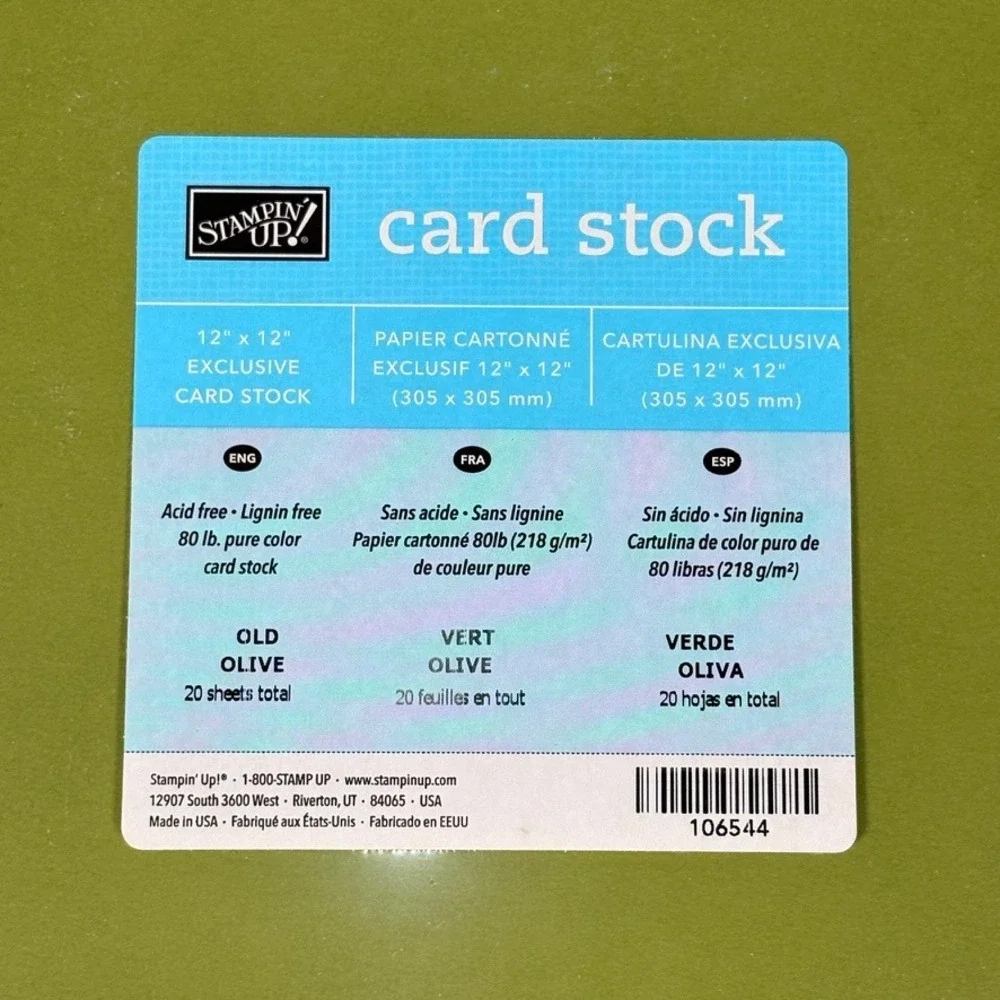 Stampin Up Old Olive 12x12 Cardstock 80lb 20‎ Sheets New Sealed 106544 Retired